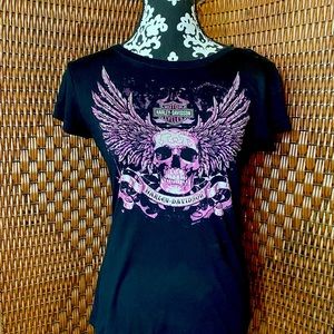 Harley Davidson black and purple women’s studded size small top